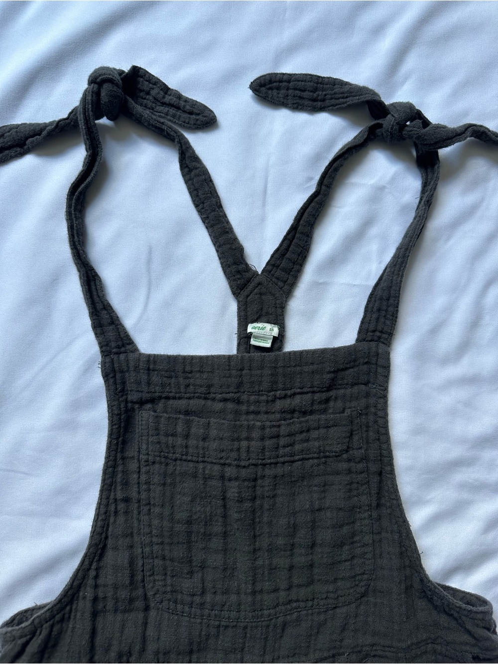 Aerie Charcoal Waffle Tie-Strap Short Overalls - Picture 3 of 5